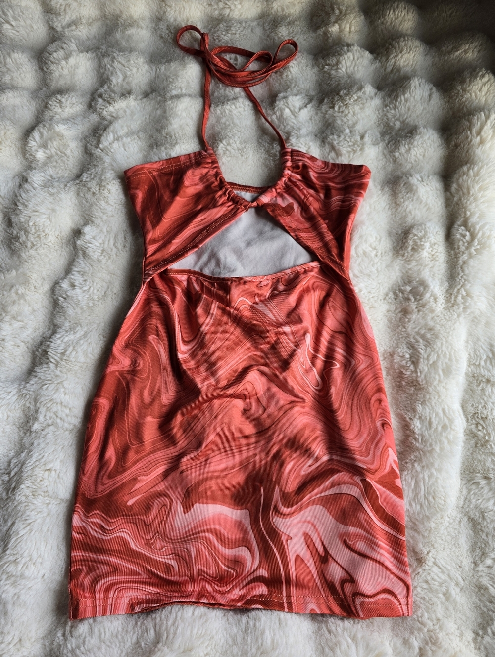 Pink Trippy Swirl Cutout Halter Dress